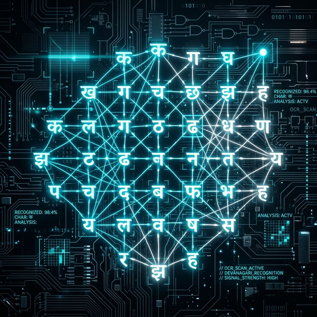 Close-up of abstract digital code and neural network pathways